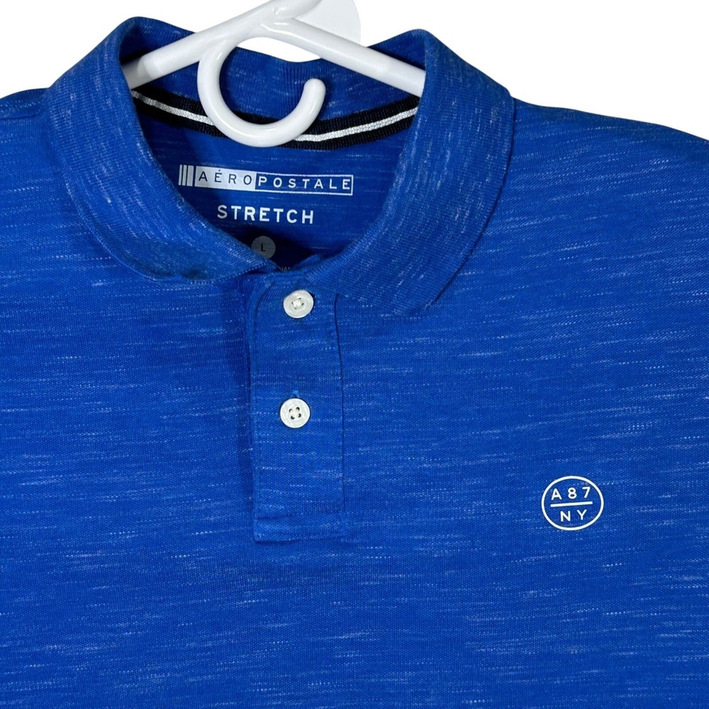 Aeropostale Mens Polo Shirt Stretch Blue Heathered Short Sleeve Casual Top